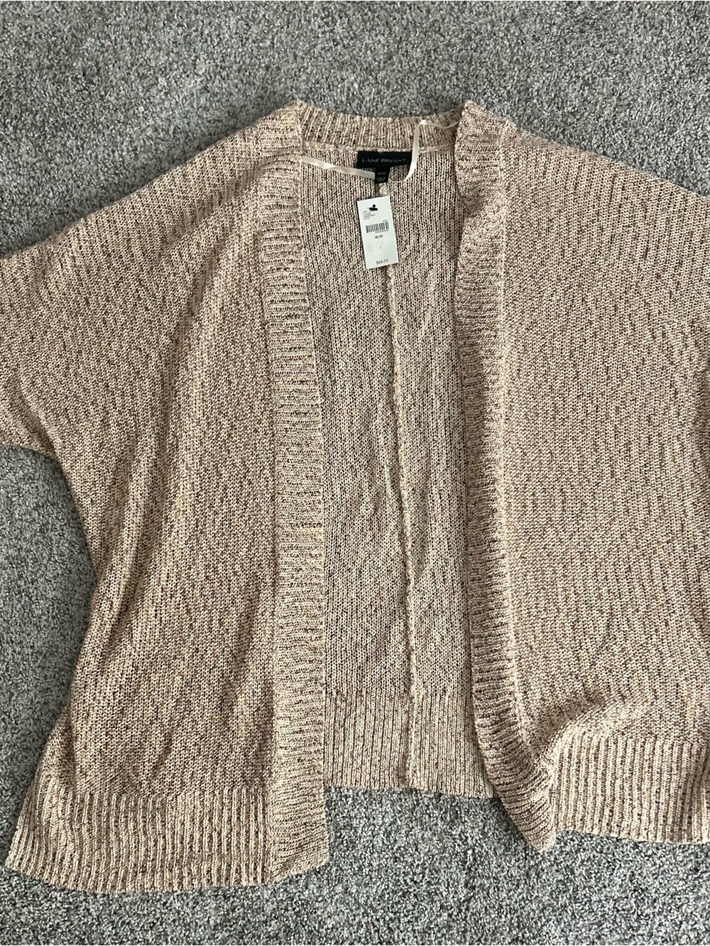 Lane Bryant Marled Open-Front Cardigan in Beige